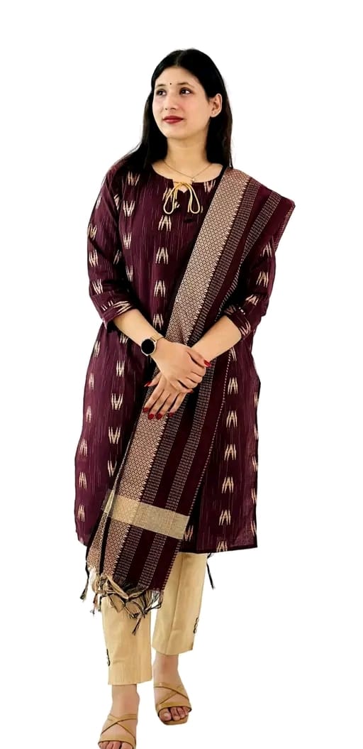 Women's Cotton Kurta Pant Set with Dupatta