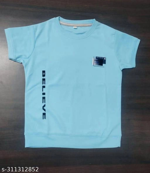 Cotton Blend Round Neck Printed T-Shirt for Boys (Sky Blue, 2-3 Years)